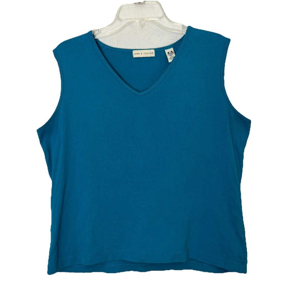 Vintage Lord & Taylor Sleeveless Shirt XL 100% Cotton Tank Top Y2K Blue 90's